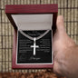 Gift for Dad | Personalized Steel Cross Necklace on Cuban Chain w/ MC