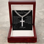 Gift for Dad | Personalized Steel Cross Necklace on Cuban Chain w/ MC