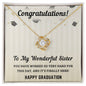 To My Wonderful Sister: Graduation Love Knot Necklace (Yellow & White Gold Variants)