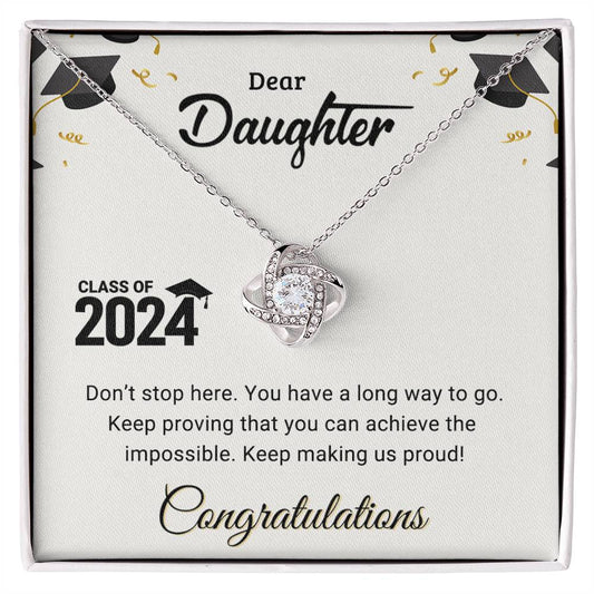 Dear Daughter: Graduation Love Knot Necklace (Yellow & White Gold Variants)