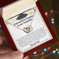 Congratulations Daughter: Graduation Interlocking Hearts Necklace (Yellow & White Gold Variants)