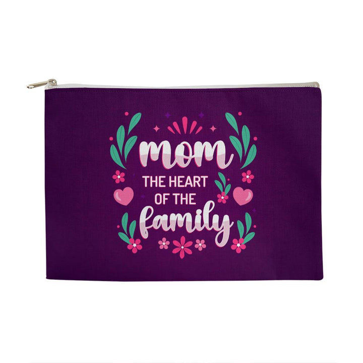 Mom - The Heart of the Family - Fabric Zippered Pouch Large