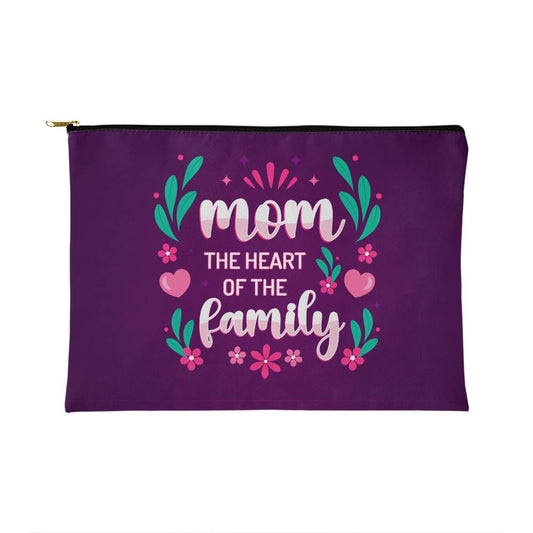 Mom - The Heart of the Family - Fabric Zippered Pouch Small